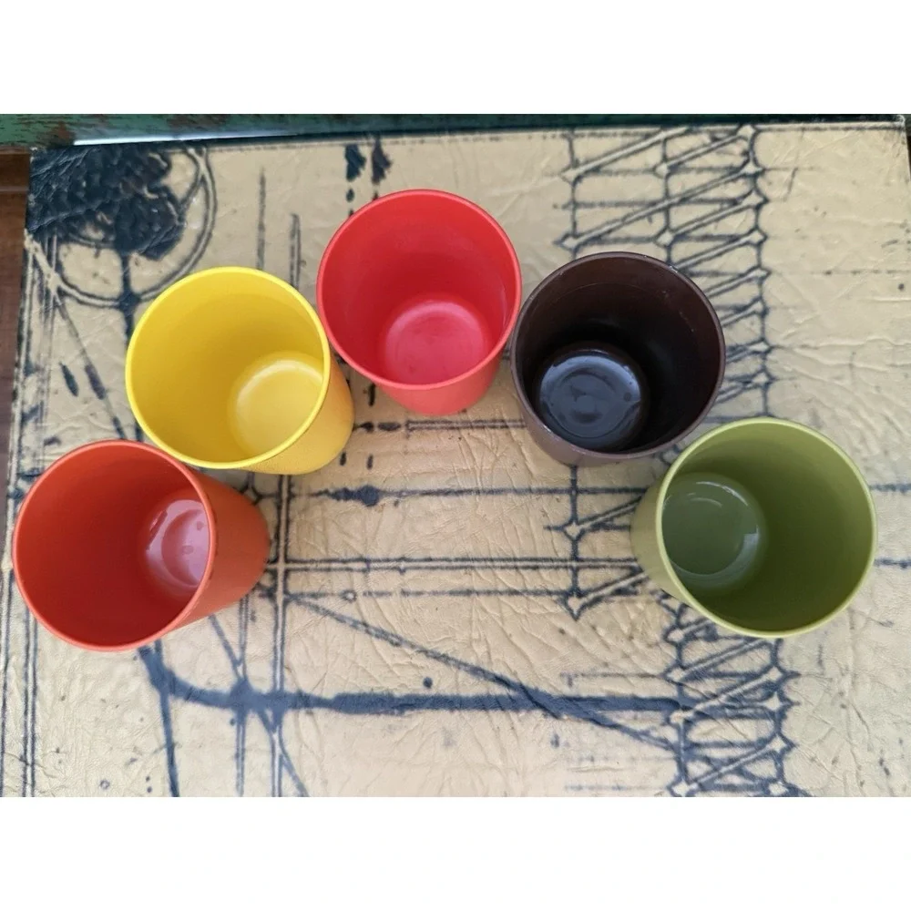 Vintage Tupperware Toys Square Plates w Cups Mini Play set Harvest Colors